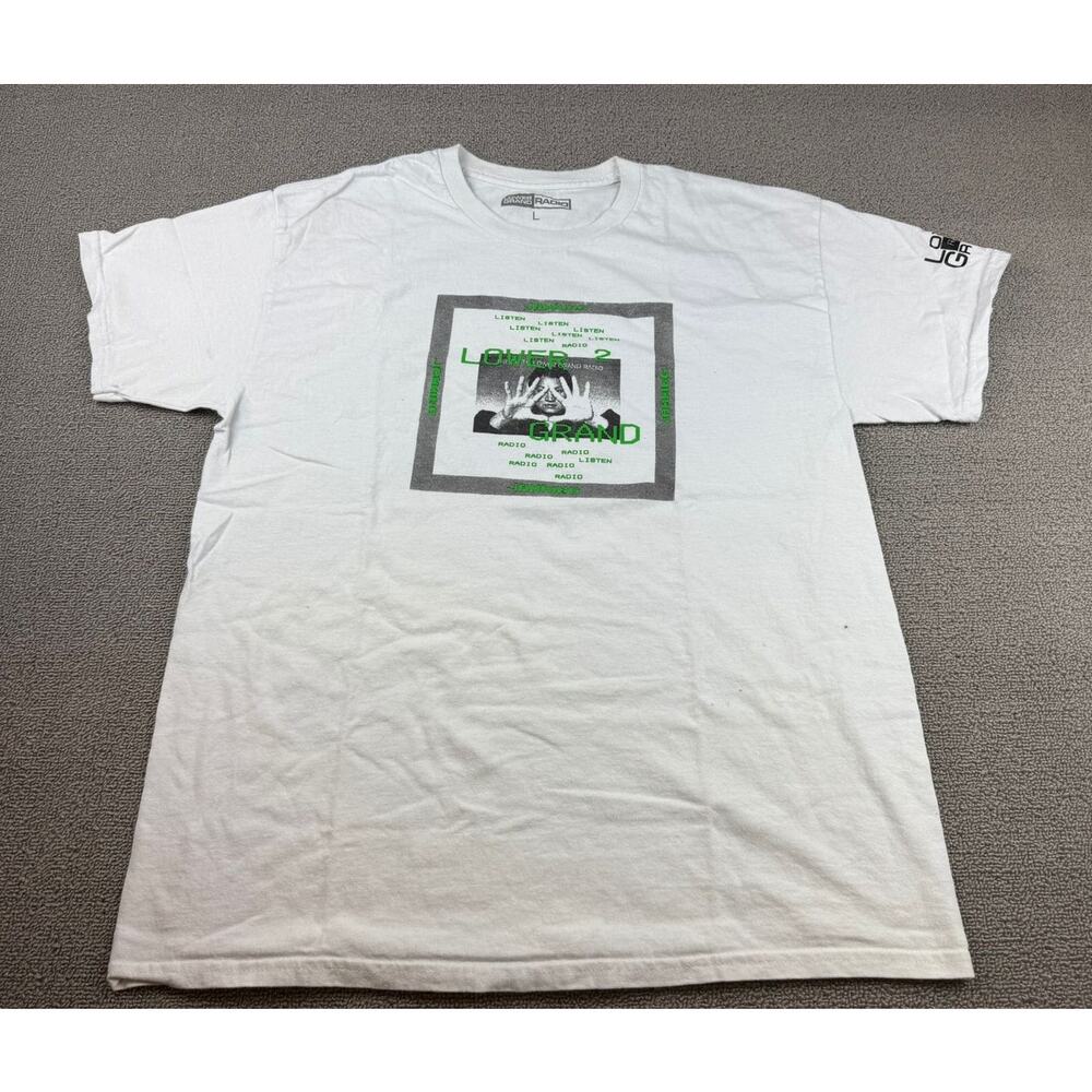 Lower Grand Radio Men's Large White‎ Green Graphic Print Jamming Tshirt